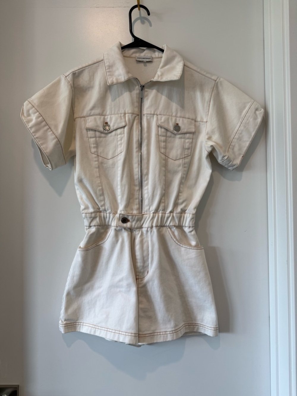 We Wore What White Jean Romper